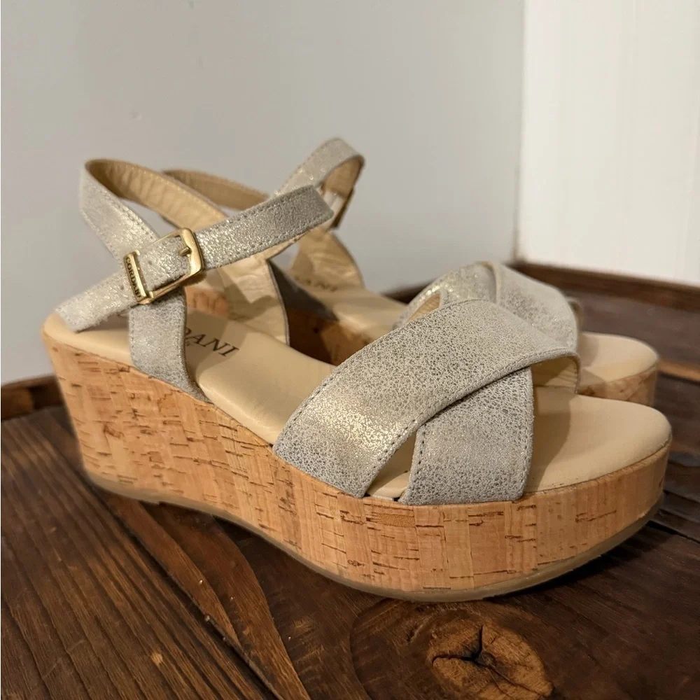 Cordani Italy Shimmer Wedge Leather Sandals